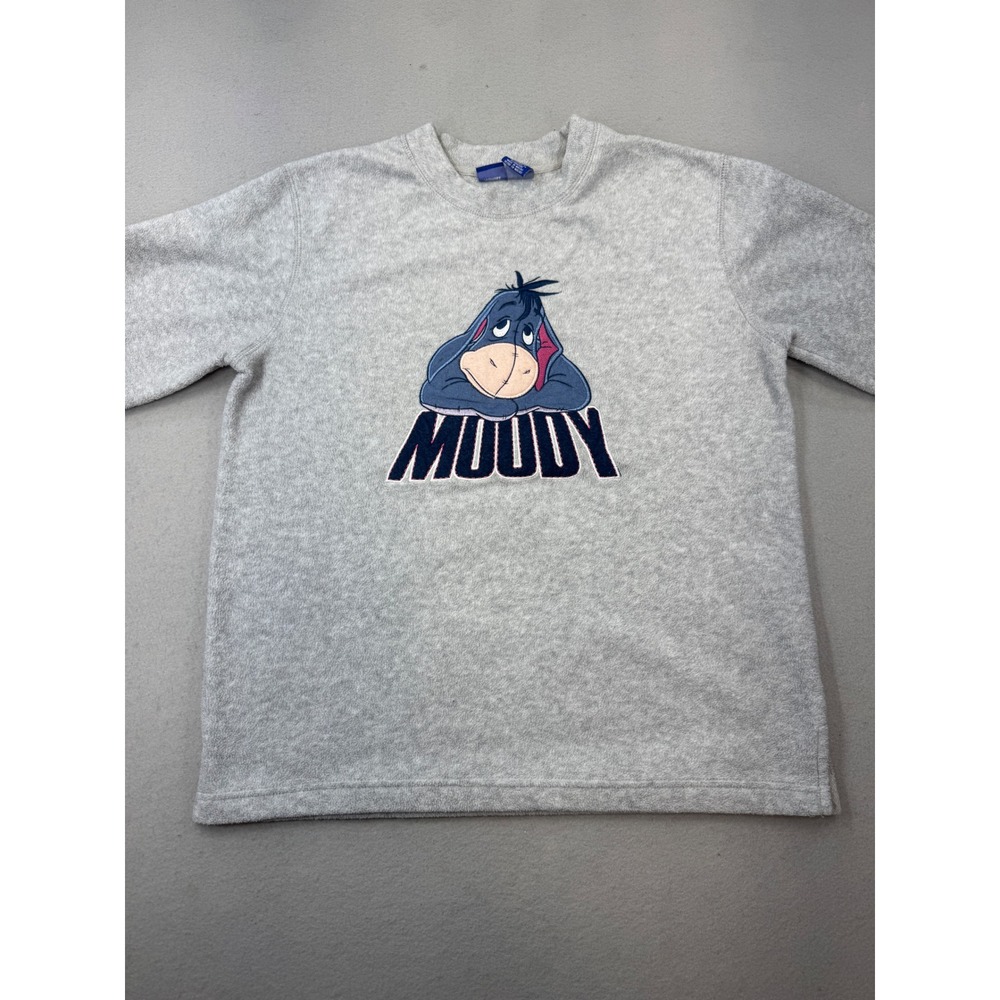 Disney Eeyore Moody Fleece Sweatshirt Gray Large Winnie the Pooh Embroidered